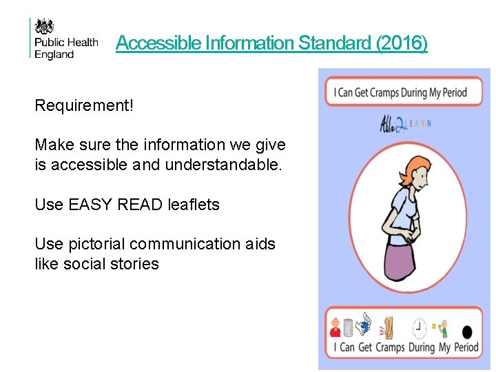 Accessible Information Standard (2016) Requirement! Make sure the information we give is accessible and