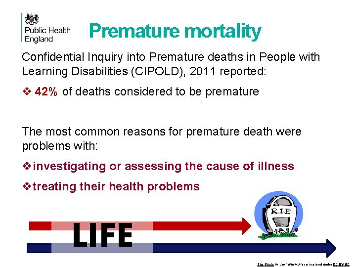 Premature mortality Confidential Inquiry into Premature deaths in People with Learning Disabilities (CIPOLD), 2011