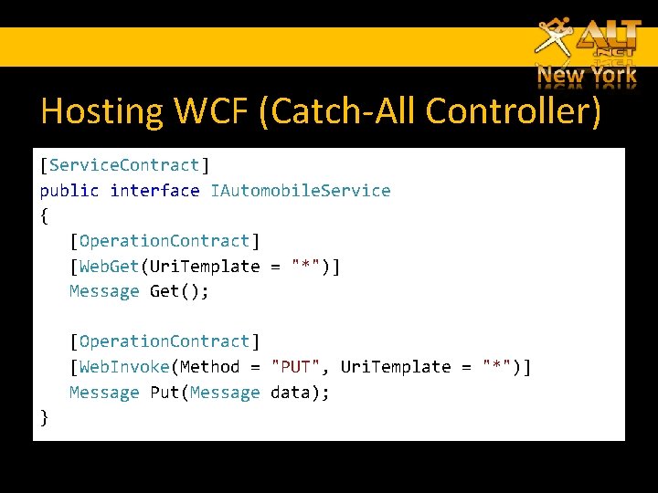 Hosting WCF (Catch-All Controller) [Service. Contract] public interface IAutomobile. Service { [Operation. Contract] [Web.