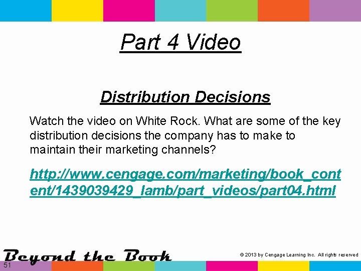 Part 4 Video Distribution Decisions Watch the video on White Rock. What are some