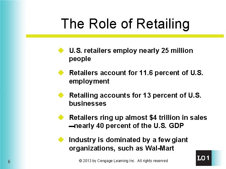 The Role of Retailing u U. S. retailers employ nearly 25 million people u