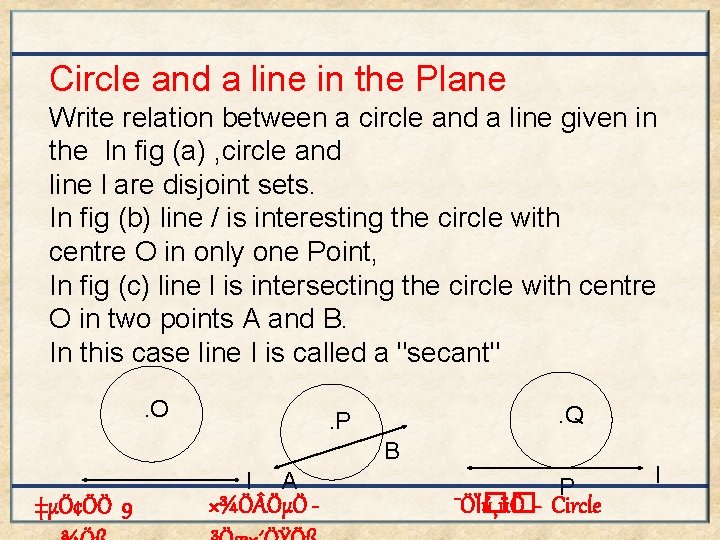 Circle and a line in the Plane Write relation between a circle and a