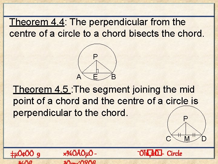 Theorem 4. 4: The perpendicular from the centre of a circle to a chord