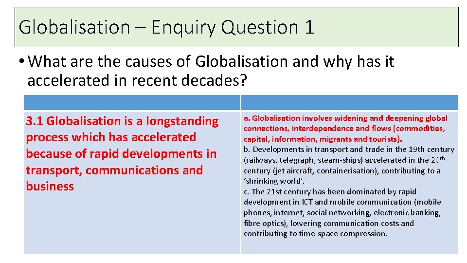 Globalisation – Enquiry Question 1 • What are the causes of Globalisation and why