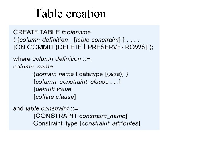 Table creation 