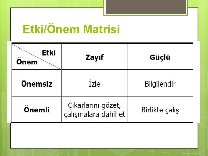 Etki/Önem Matrisi 