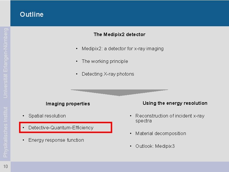 Universität Erlangen-Nürnberg Outline The Medipix 2 detector • Medipix 2: a detector for x-ray