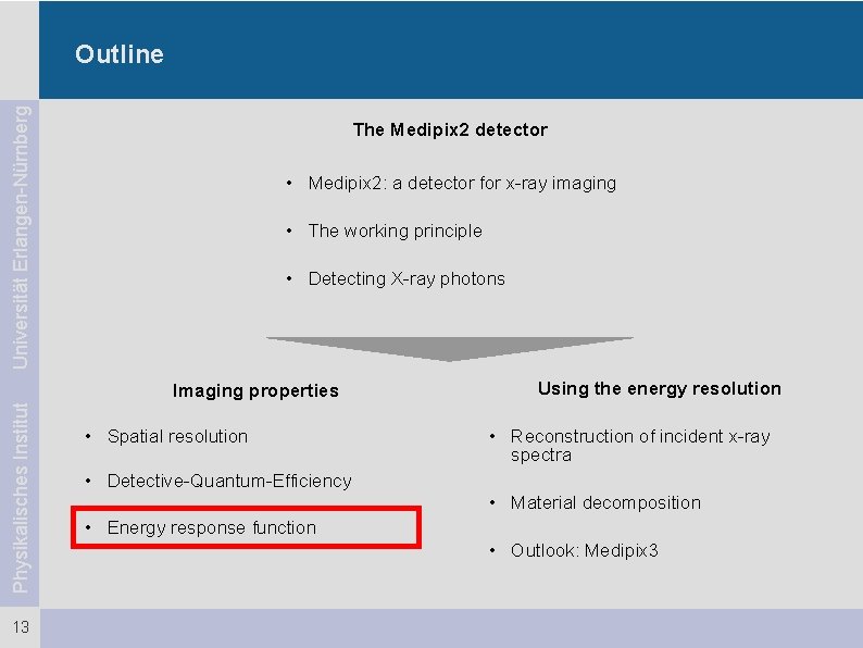 Universität Erlangen-Nürnberg Outline The Medipix 2 detector • Medipix 2: a detector for x-ray