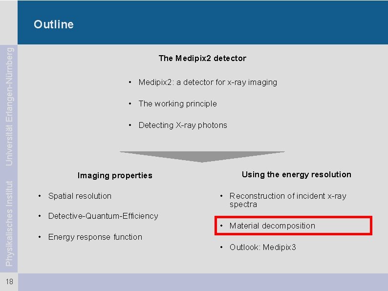 Universität Erlangen-Nürnberg Outline The Medipix 2 detector • Medipix 2: a detector for x-ray