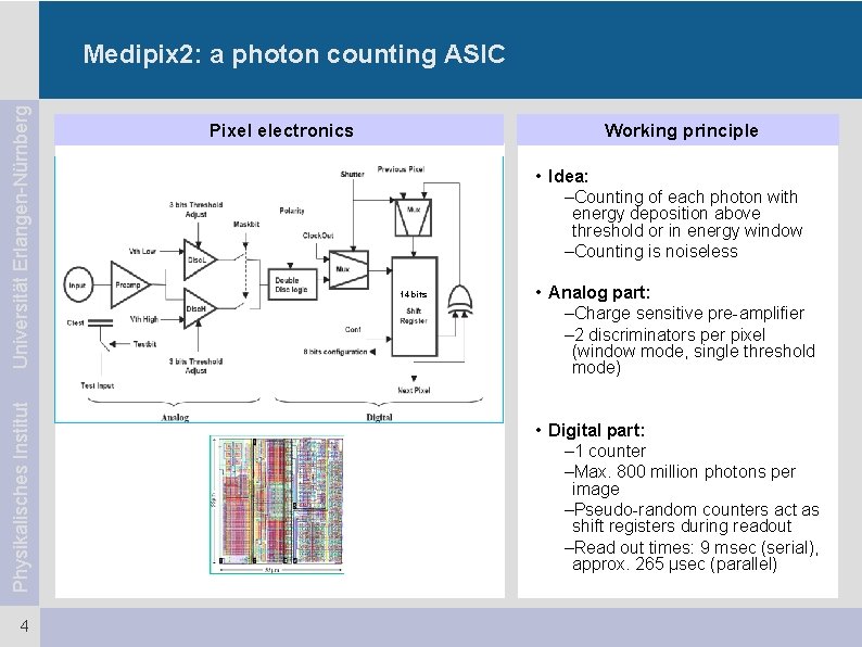 Physikalisches Institut Universität Erlangen-Nürnberg Medipix 2: a photon counting ASIC 4 Pixel electronics Working