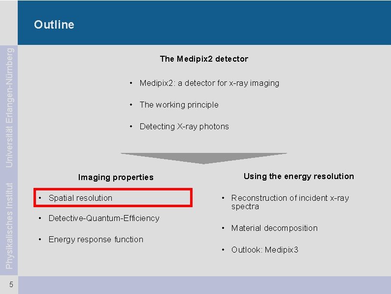 Universität Erlangen-Nürnberg Outline The Medipix 2 detector • Medipix 2: a detector for x-ray