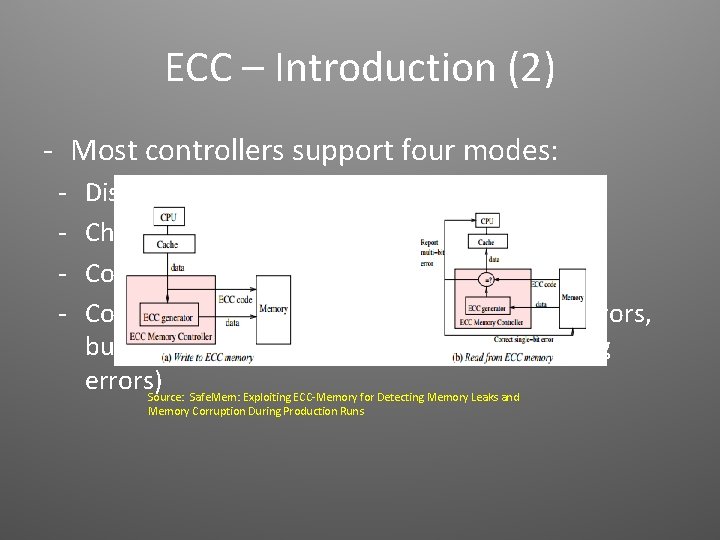 ECC – Introduction (2) - Most controllers support four modes: - Disabled Check-only Correct-error