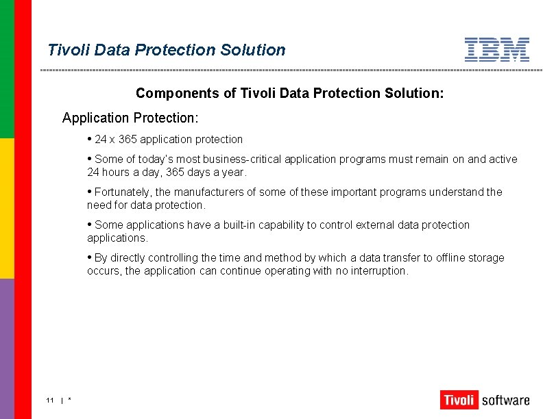 Tivoli Data Protection Solution Components of Tivoli Data Protection Solution: Application Protection: • 24