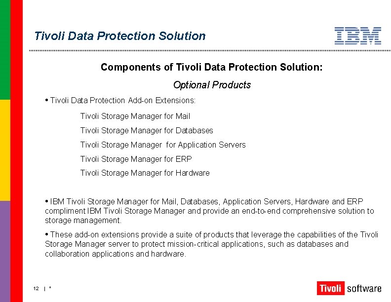Tivoli Data Protection Solution Components of Tivoli Data Protection Solution: Optional Products • Tivoli