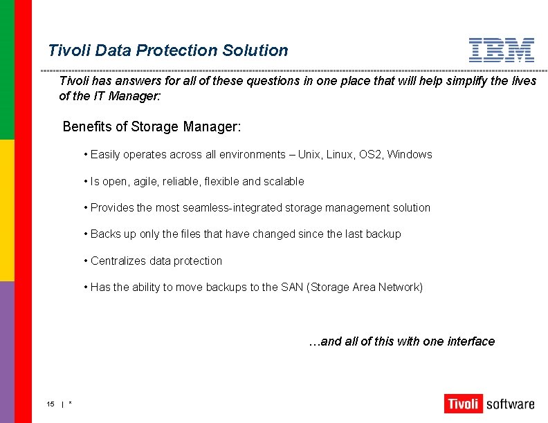 Tivoli Data Protection Solution Tivoli has answers for all of these questions in one