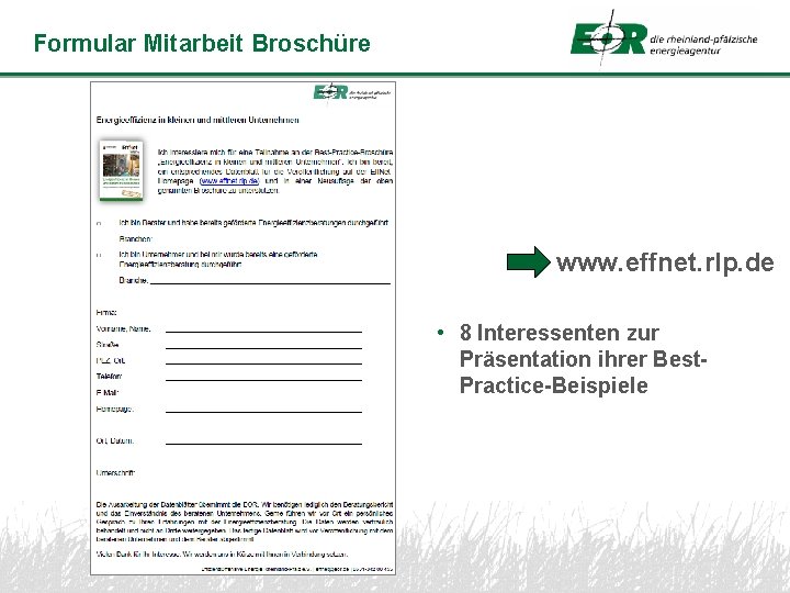 Fachgebiet Formular Mitarbeit Broschüre Bauphysik www. effnet. rlp. de • 8 Interessenten zur Präsentation
