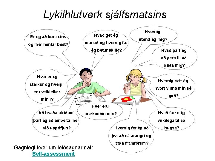 Lykilhlutverk sjálfsmatsins Er ég að læra eins Hvað get ég og mér hentar best?