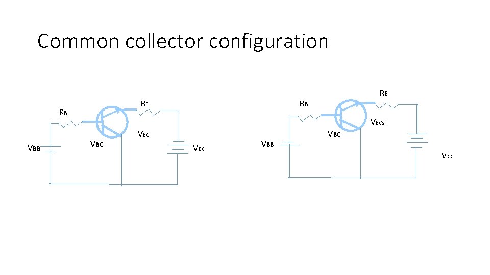 Common collector configuration RE RB VBB RE RB VECs VBC VEC Vcc VBB VBC
