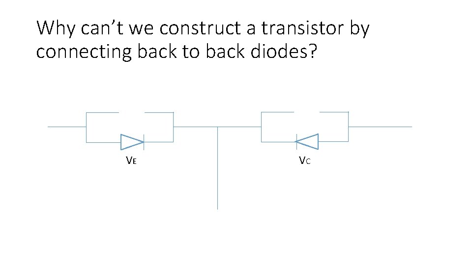 Why can’t we construct a transistor by connecting back to back diodes? VE VC