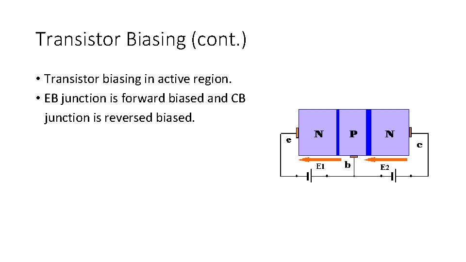 Transistor Biasing (cont. ) • Transistor biasing in active region. • EB junction is