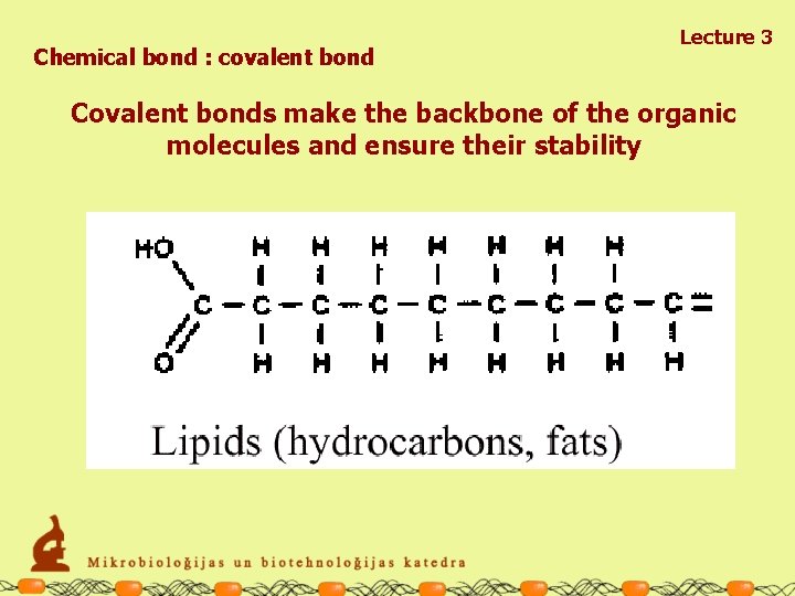 Chemical bond : covalent bond Lecture 3 Covalent bonds make the backbone of the