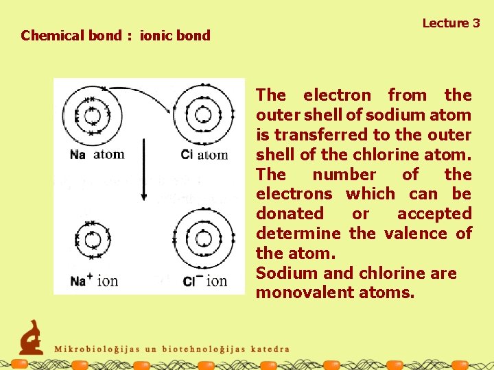 Chemical bond : ionic bond Lecture 3 The electron from the outer shell of