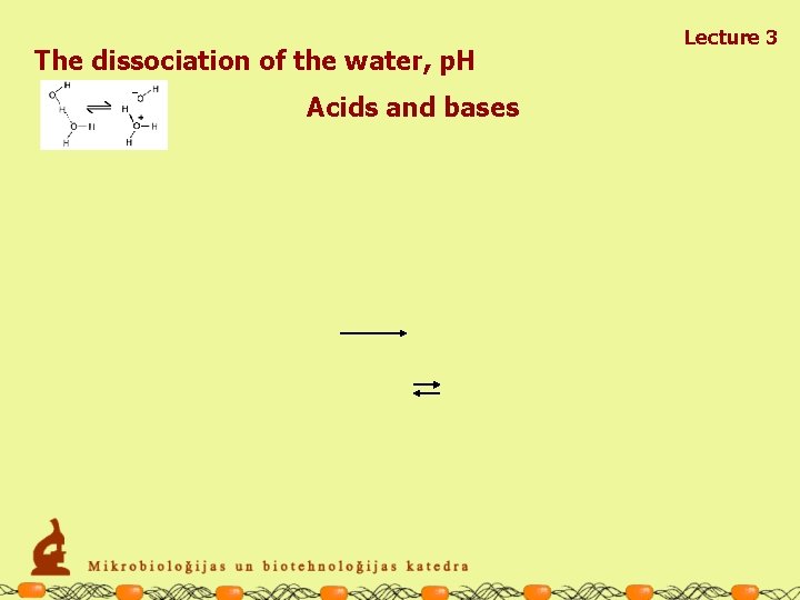 The dissociation of the water, p. H Acids and bases Lecture 3 