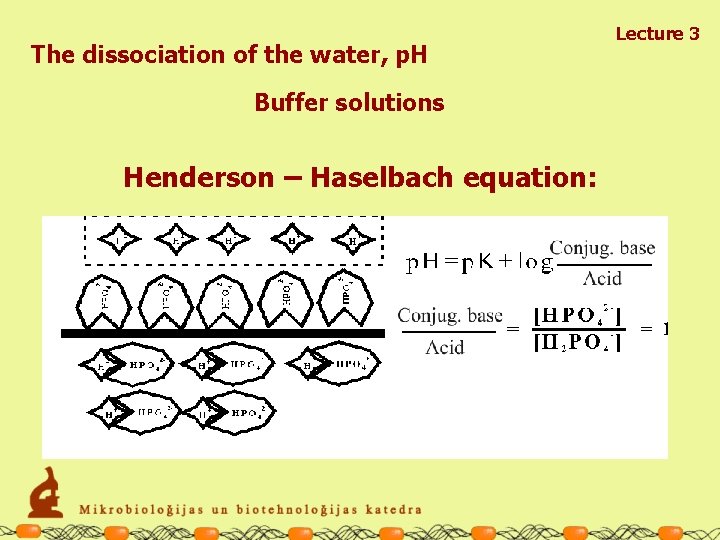 The dissociation of the water, p. H Buffer solutions Henderson – Haselbach equation: Lecture