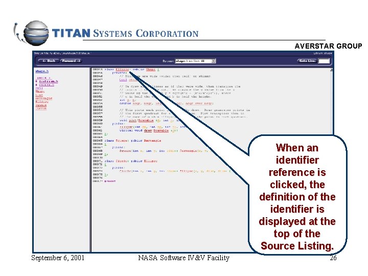 AVERSTAR GROUP When an identifier reference is clicked, the definition of the identifier is