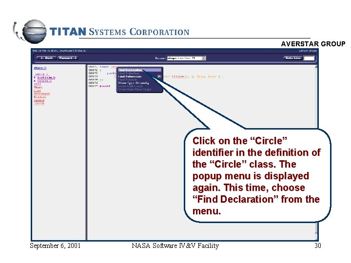 AVERSTAR GROUP Click on the “Circle” identifier in the definition of the “Circle” class.