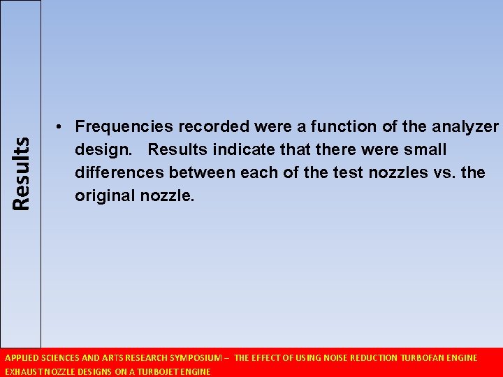 Results • Frequencies recorded were a function of the analyzer design. Results indicate that