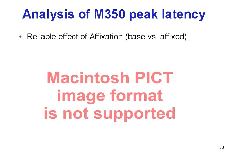 Analysis of M 350 peak latency • Reliable effect of Affixation (base vs. affixed)