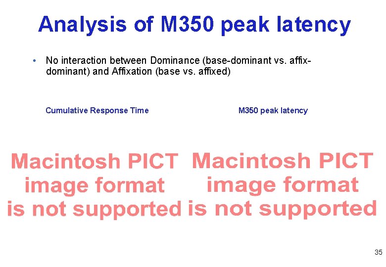 Analysis of M 350 peak latency • No interaction between Dominance (base-dominant vs. affixdominant)