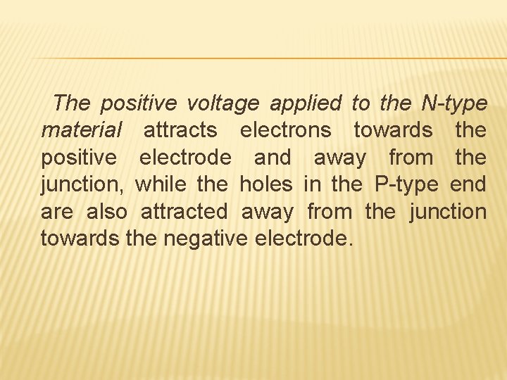 The positive voltage applied to the N-type material attracts electrons towards the positive electrode