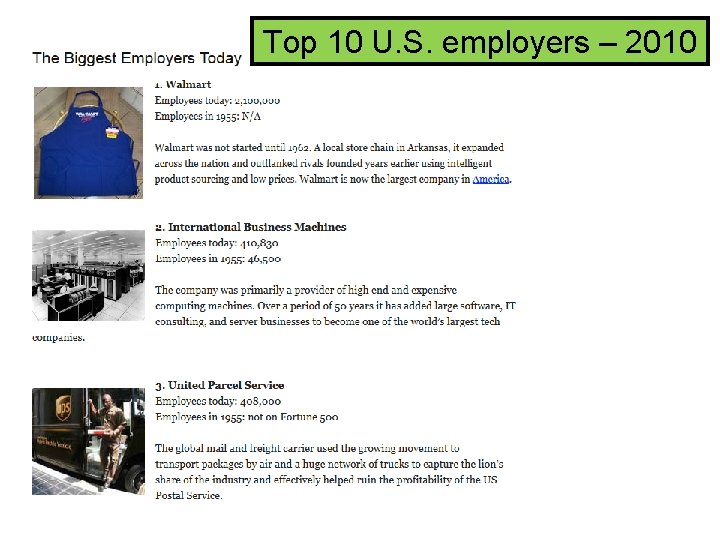 Top 10 U. S. employers – 2010 