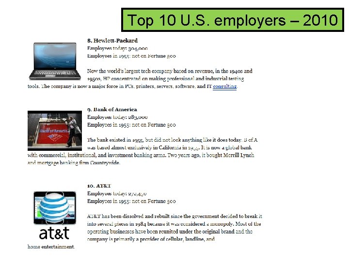 Top 10 U. S. employers – 2010 