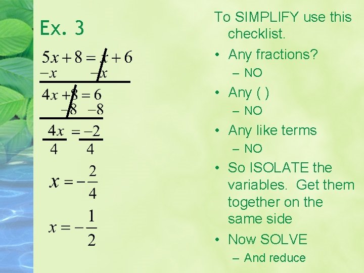 Solving Multistep Equations by Combining Like Terms and