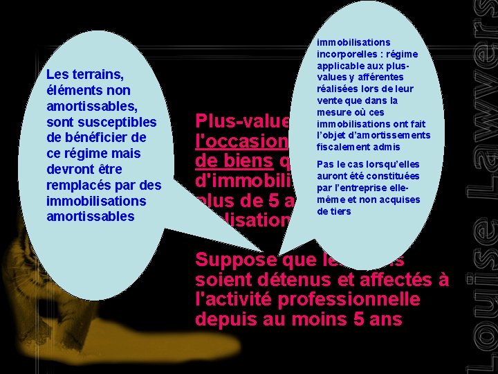 Les terrains, éléments non amortissables, sont susceptibles de bénéficier de ce régime mais devront