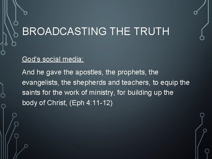 BROADCASTING THE TRUTH God’s social media: And he gave the apostles, the prophets, the