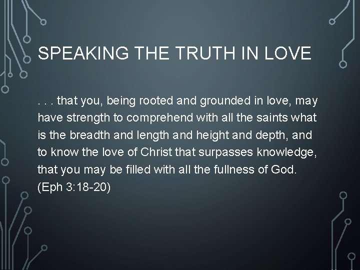 SPEAKING THE TRUTH IN LOVE. . . that you, being rooted and grounded in