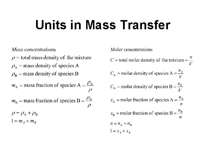 Units in Mass Transfer 