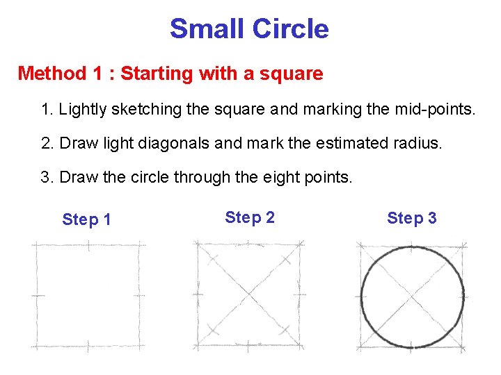 Small Circle Method 1 : Starting with a square 1. Lightly sketching the square