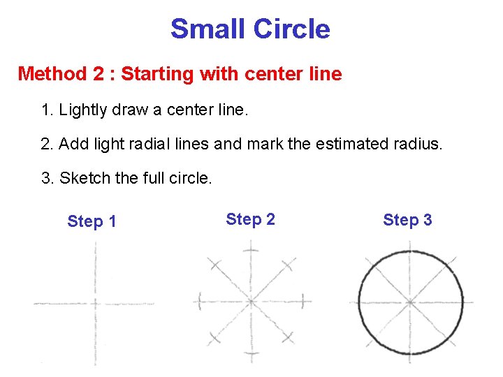 Small Circle Method 2 : Starting with center line 1. Lightly draw a center