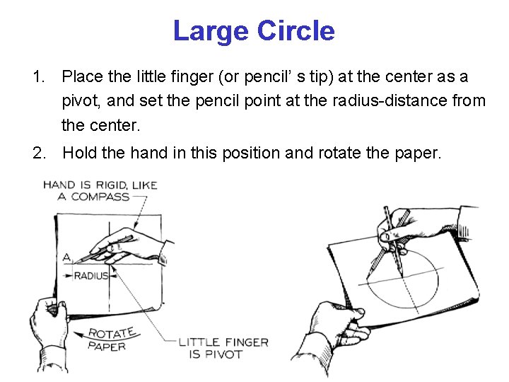 Large Circle 1. Place the little finger (or pencil’ s tip) at the center