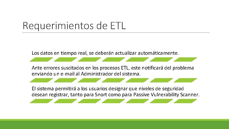 Requerimientos de ETL Los datos en tiempo real, se deberán actualizar automáticamente. Ante errores