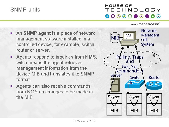 SNMP units § An SNMP agent is a piece of network management software installed