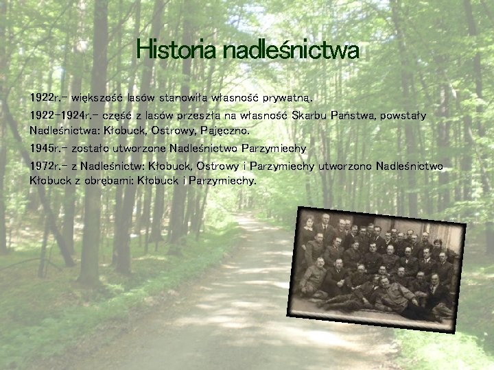 Historia nadleśnictwa 1922 r. - większość lasów stanowiła własność prywatną. 1922 -1924 r. -