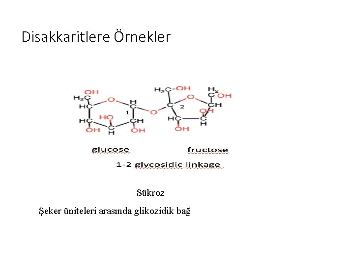 Disakkaritlere Örnekler Sükroz Şeker üniteleri arasında glikozidik bağ 