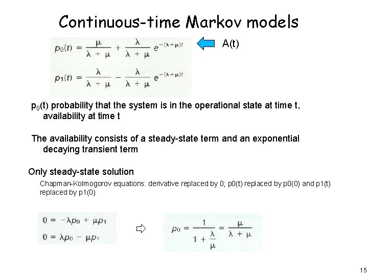 Continuous-time Markov models A(t) p 0(t) probability that the system is in the operational