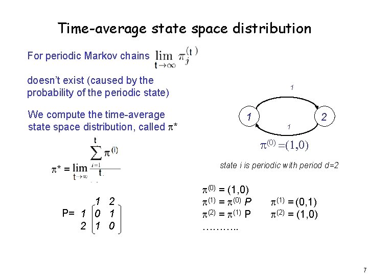 Time-average state space distribution For periodic Markov chains doesn’t exist (caused by the probability